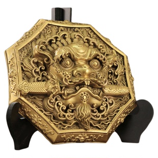 铜狮咬剑桌面纯铜大号狮子头八卦虎头牌兽头挂件睚眦家居摆件