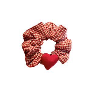 红色格纹大肠发圈女新款布艺甜美发夹高级感小香风刘海夹插梳头饰