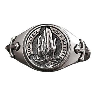 S925纯银祈祷之手戒指男复古风个性食指欧美上帝指环时尚潮流百搭