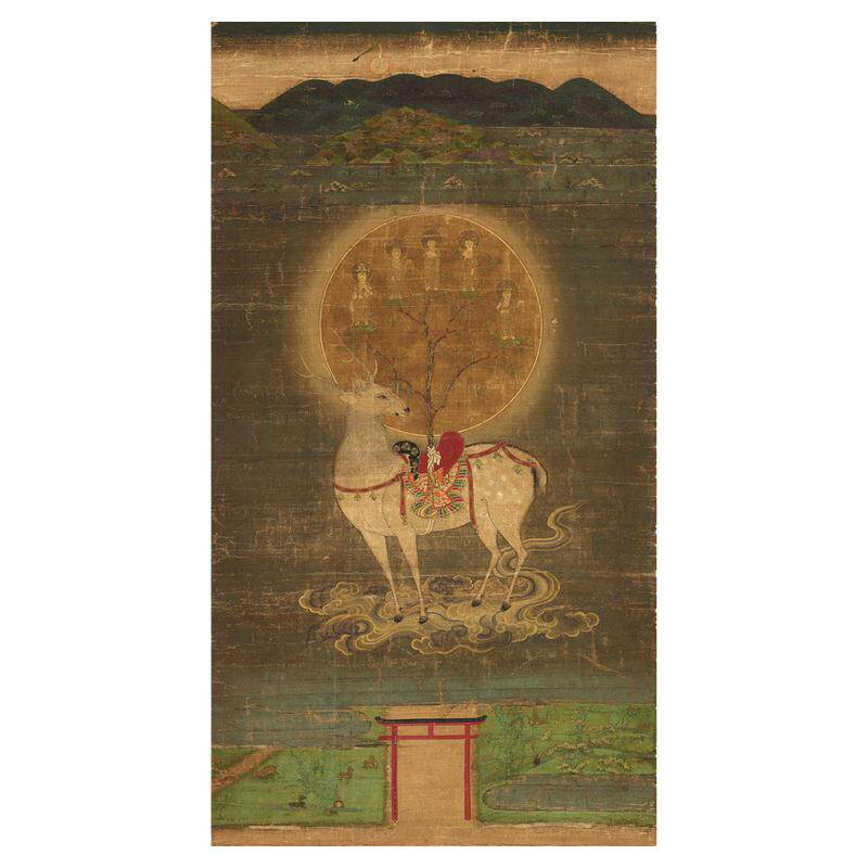 十四世纪日本_镰仓时代_春日鹿曼陀罗图微喷装饰画挂轴装裱佛画