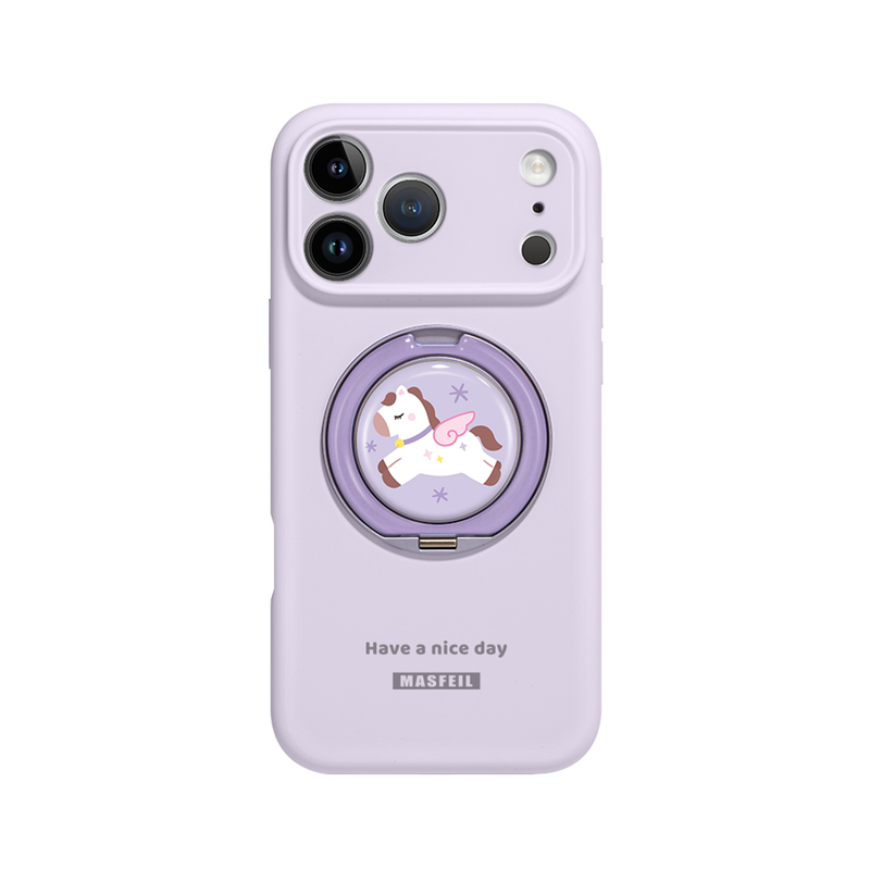 MASFEIL × 紫色小马适用苹果17Promax手机壳新款15带支架iPhone16Pro保护套Eo1支点液态硅胶紫13pm可爱高级