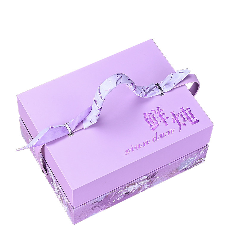 新款牡丹紫色鲜炖花胶阿胶包装盒少女粉鲜炖燕窝礼盒空盒高级感