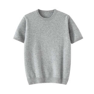 秋冬纯羊毛衫男士净面圆领短袖加厚保暖针织毛衣打底衫羊毛衫上衣