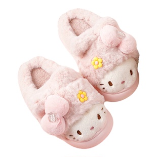 hotmarzz/黑玛棉拖鞋女秋冬居家室内厚底保暖防滑毛绒拖鞋便携