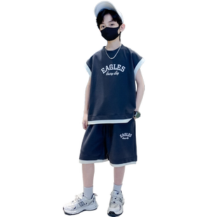 男童夏季套装2026新款中大童背心夏装帅气儿童无袖时髦运动帅酷潮