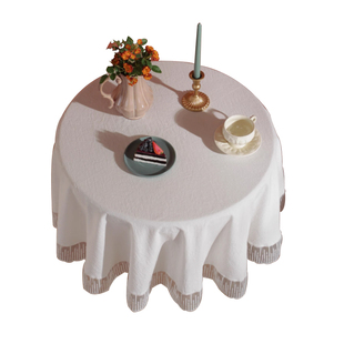 暖色调家居法式唯美流星雨花边纯色桌布边几圆盖布桌布拍照圆桌布