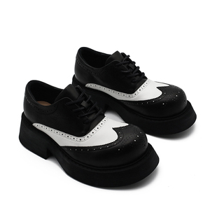 【帽子先森】呜呜黑白米奇德比鞋男雕花大头牛皮鞋欧美走秀低帮鞋
