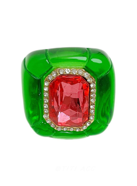 欧美彩色果冻感立体方形宽版戒指女复古小众设计高级指环轻奢配饰