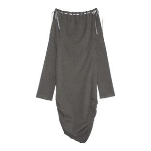 TROPICEYE 原创一字肩裙慵懒超短连衣裙Y2K包臀针织露肩长袖上衣