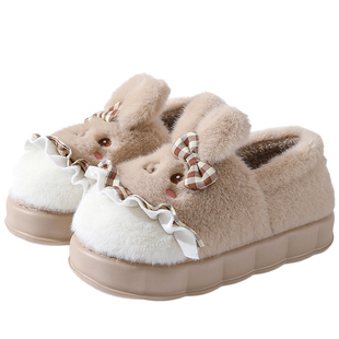 新款包跟棉拖鞋女士厚底踩屎感家居可爱兔子毛绒拖鞋冬季保暖棉鞋
