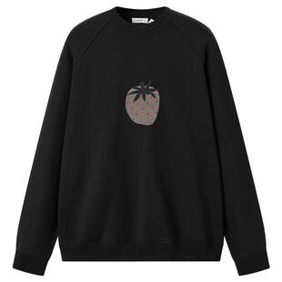 8ON8男女款柔软宽松无帽刺绣草莓卫衣黑色圆领潮牌高级感长袖上衣