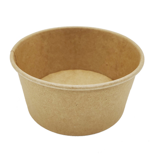 一次性本色纸碗牛皮纸碗圆形带盖打包外卖餐盒100只 支持定制