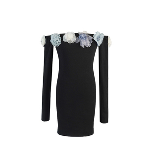 八盖pinky piggy 花朵改造 一字肩上衣T恤女设计感短裙开叉长裙