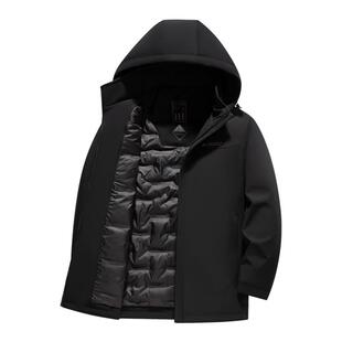 雪中飞2026春新款男士短款可拆卸帽羽绒服商务休闲深色爸爸保暖