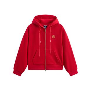 Kappa卡帕女装2026春季新款运动休闲红色连帽针织外套K0G22MK06