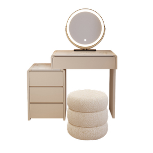 梳妆台现代简约60cm实木卧室小户型中古奶油风床头化妆桌斗柜一体