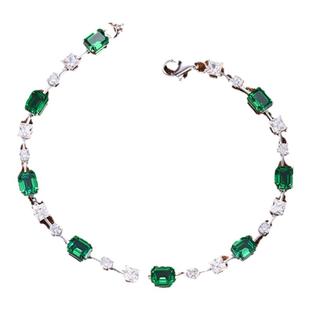 [SOOMI优雅前行]培育祖母绿宝石手链女优雅时尚风925银电镀18K金