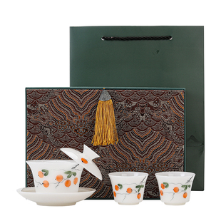 手绘璞玉瓷盖碗茶杯泡茶功夫三才茶碗家用中式高端茶具礼盒装