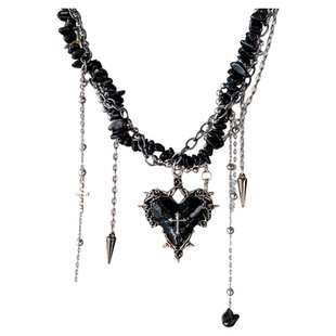 暗黑复古碎石爱心项链女十字铆钉流苏吊坠小众亚比配饰个性颈链