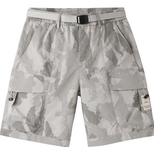 HLA/海澜之家时尚宽松休闲短裤春夏腰带装饰工装风花纹裤子男