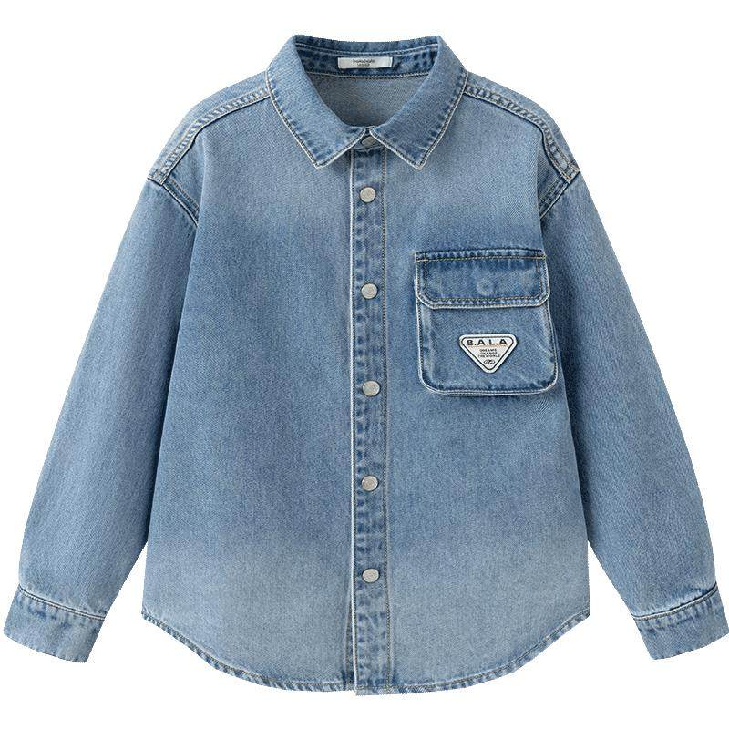 巴拉巴拉童装男童长袖衬衫儿童上衣2025新考春秋装纯棉牛仔时尚潮