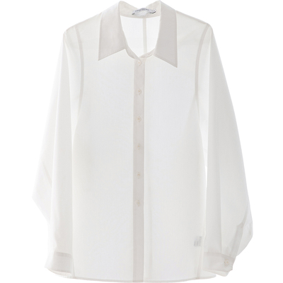 CR白色长袖衬衫后腰纽扣收腰设计