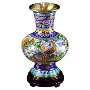 北京珐琅景泰蓝15寸百鸟朝凤花瓶紫铜胎客厅别墅摆件结婚商务礼品