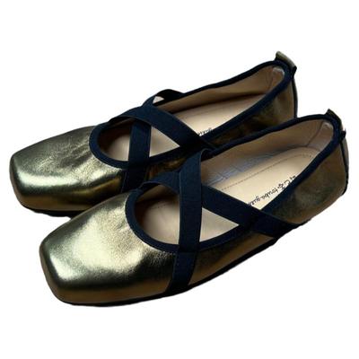 复古金色玛丽珍鞋女平底2025年春新款方头交叉绑带芭蕾舞休闲单鞋