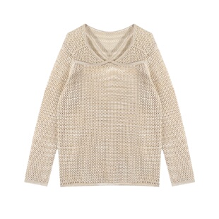 大于诗集交叉绑带冰麻镂空防晒罩衫女设计感小众宽松空调衫上衣夏