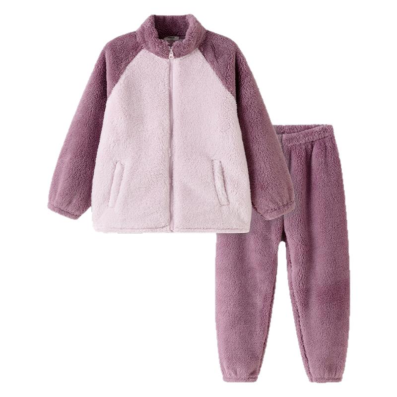 巴拉巴拉儿童睡衣女童加厚法兰绒家居服大童套装保暖冬季新款童装