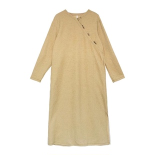 2025秋冬新款进口羊毛改良旗袍裙子复古手工盘扣长连衣裙