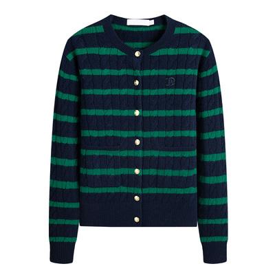 Navigare纯羊毛条纹针织开衫