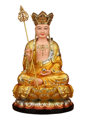 金衣九华山地藏王菩萨佛像树脂地藏像体真身家用供奉摆件娑婆三圣