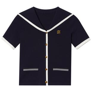 [智性学院风]PSALTER诗篇海军领天丝莱赛尔短袖开衫针织衫夏