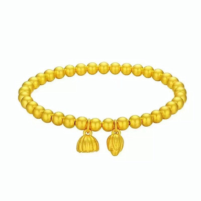 新款24K黄金手链女仿金包银两世欢莲蓬转运珠古法手串手镯送女友