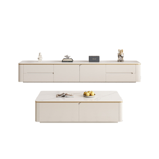 全实木岩板落地电视柜茶几组合现代简约小户型家用客厅高级感轻奢