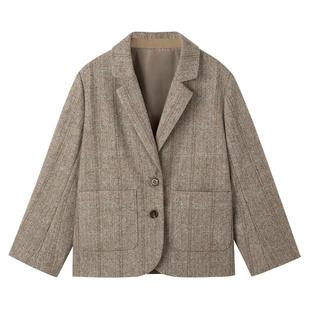 哈齿童装春秋季儿童格子外套复古休闲西服女童羊毛连衣裙两件套装