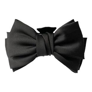 黑色双面蝴蝶结鲨鱼夹高级感大号丸子头盘发抓夹后脑勺发夹发饰