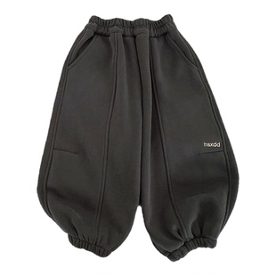 男童加绒裤子一体绒薄绒秋冬2026新款早春儿童加厚卫裤宝宝运动裤