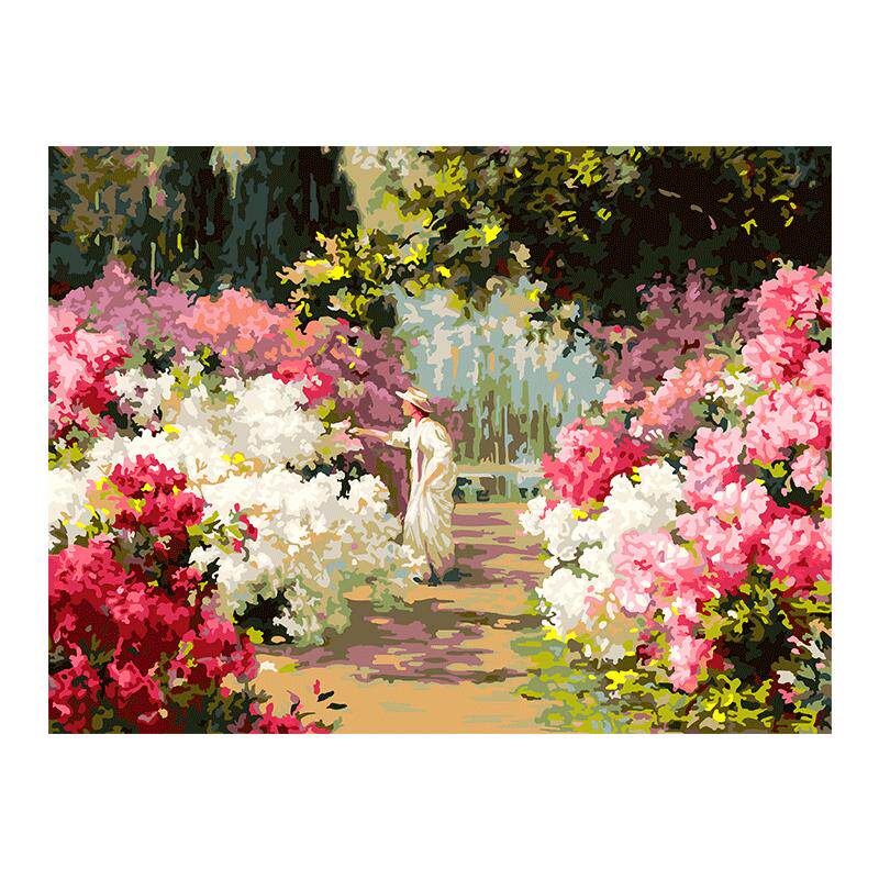自油自画DIY数字油画午后花园