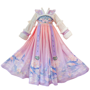 汉服女童秋冬季2025新款古风公主连衣裙加绒儿童国风唐装女孩裙子