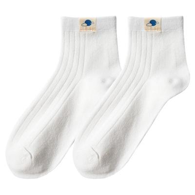 白色布标袜子男士运动中筒袜