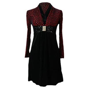 春秋季中老年妈妈女装她之影长袖烧花丝绒镶钻连衣裙子高腰洋气质