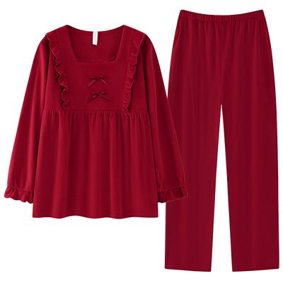 新一步情侣海岛绒红色家居服套装