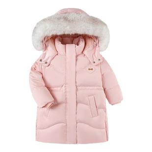 巴拉巴拉女童加厚羽绒服宝宝中长款外套儿童连帽毛领冬装新款童装
