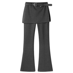 韩版通勤百搭假两件休闲裤女2026春秋季新款灰色气质屁帘微喇长裤