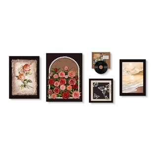 中古风客厅装饰画高级感沙发背景墙挂画法式复古玫瑰艺术组合壁画