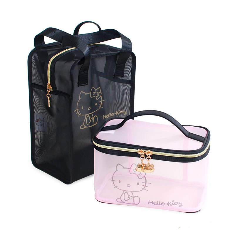HelloKitty透气网纱化妆包ins简约便携旅行大容量透明洗漱收纳袋