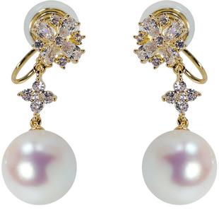 优雅气质闪锆花朵珍珠无耳洞蚊香盘耳夹长款耳钉显脸瘦女高级感