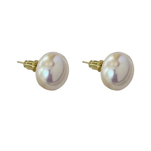 Surprise法式复古馒头扁圆珍珠耳环女气质温柔风小众极简百搭耳钉